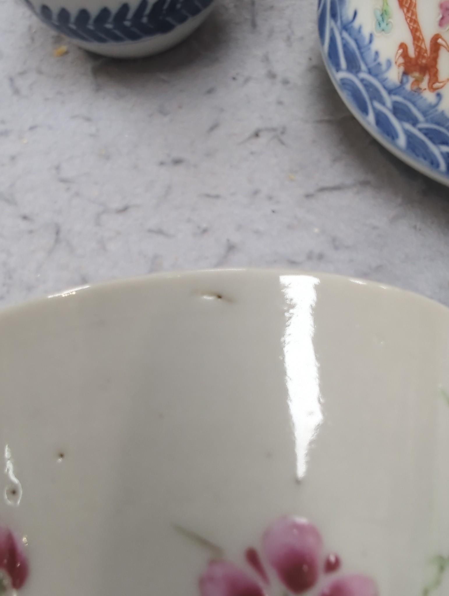 A Chinese blue and white ovoid vase, 9cm, a dragon teapot and cover and a famille rose cup